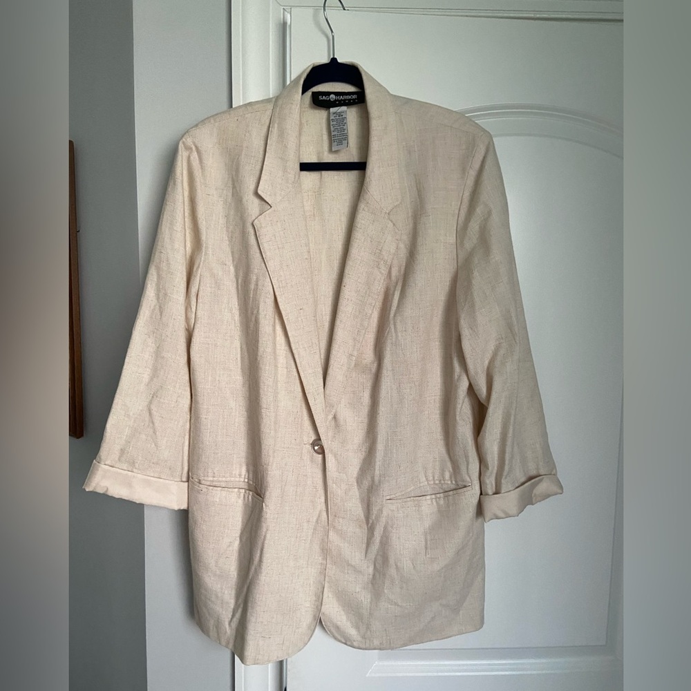 Sag Harbor Beige Linen-Blend Blazer - Size 16W